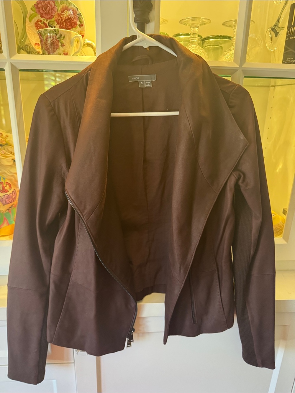 Vince Chocolate Burgundy Draped Leather Jacket